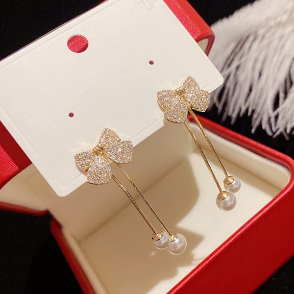 Elegant Bow Style Zircon Earrings – Sweet Korean Style Jewelry for Women & Girls