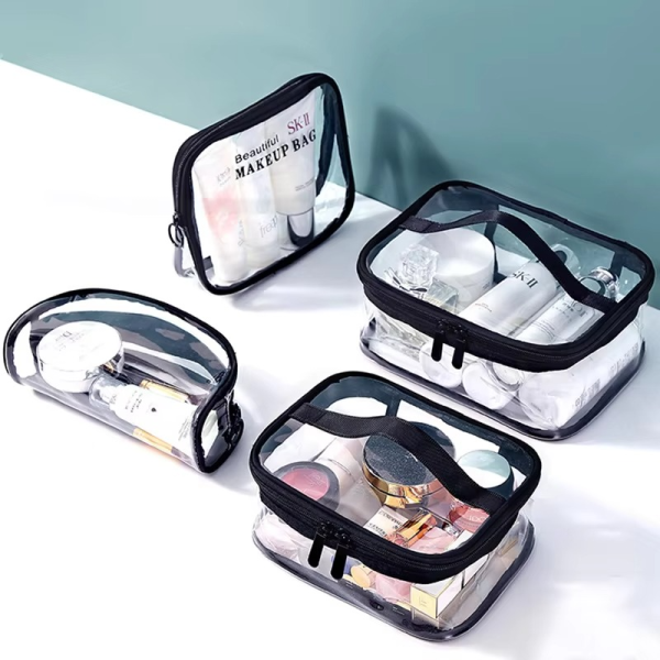 Clear Travel Makeup Bag – Waterproof, Transparent & Portable Cosmetic Organizer – Stylish PVC Zipper Pouch for Toiletries, Makeup & Skincare – Random Color