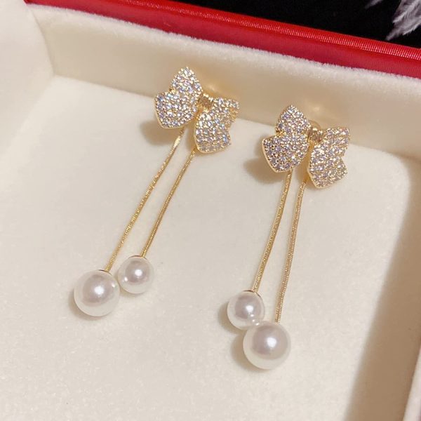 Elegant Bow Style Zircon Earrings – Sweet Korean Style Jewelry for Women & Girls