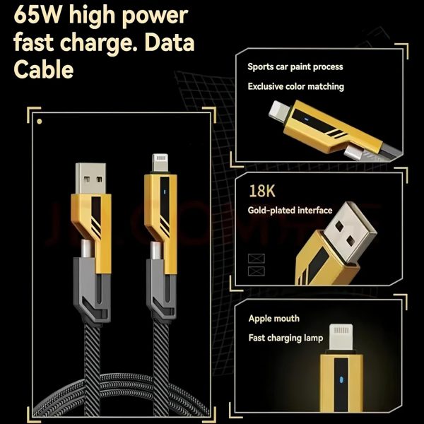 4-in-1 Fast Charging Cable | USB-C & Lightning | For iPhone, Android, iPad, MacBook