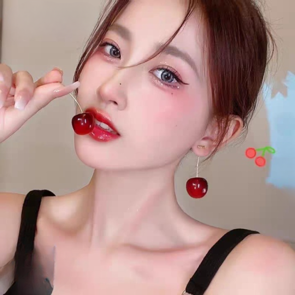 Korean Cherry Drop Earrings – Cute Minimalist Red Fruit Jewelry for Women