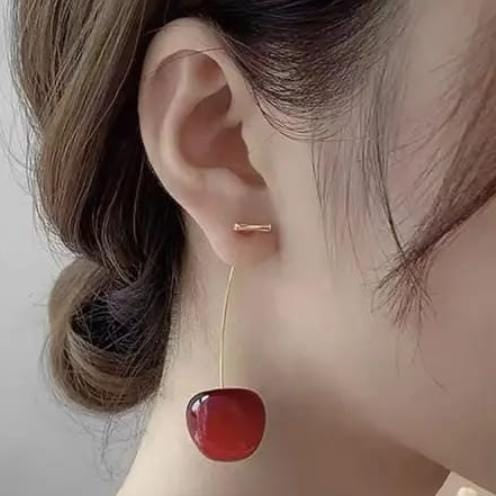 Korean Cherry Drop Earrings – Cute Minimalist Red Fruit Jewelry for Women