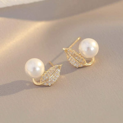 Leaf Pearl Earrings – Elegant Studs for Women & Girls | Classy Daily & Party Wear Jewelry