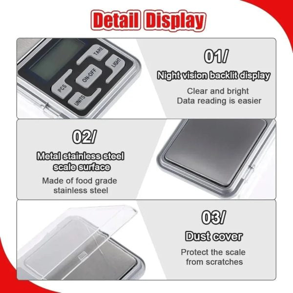 Mini Digital Pocket Scale – High Precision Electronic Jewelry & Kitchen Gram Scale with LCD Backlight (Silver)