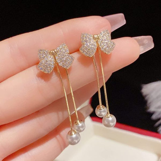 Elegant Bow Style Zircon Earrings – Sweet Korean Style Jewelry for Women & Girls