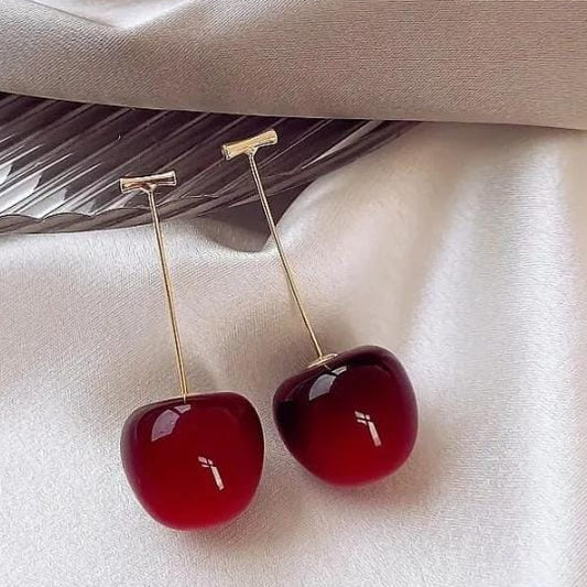 Korean Cherry Drop Earrings – Cute Minimalist Red Fruit Jewelry for Women