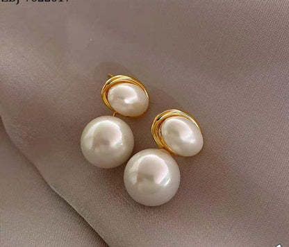 Oval Marble Korean Earrings – Elegant Minimalist Drop Earrings for Women & Girls | Golden Finish