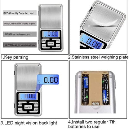 Mini Digital Pocket Scale – High Precision Electronic Jewelry & Kitchen Gram Scale with LCD Backlight (Silver)