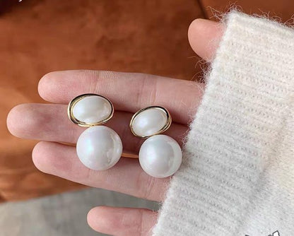 Oval Marble Korean Earrings – Elegant Minimalist Drop Earrings for Women & Girls | Golden Finish