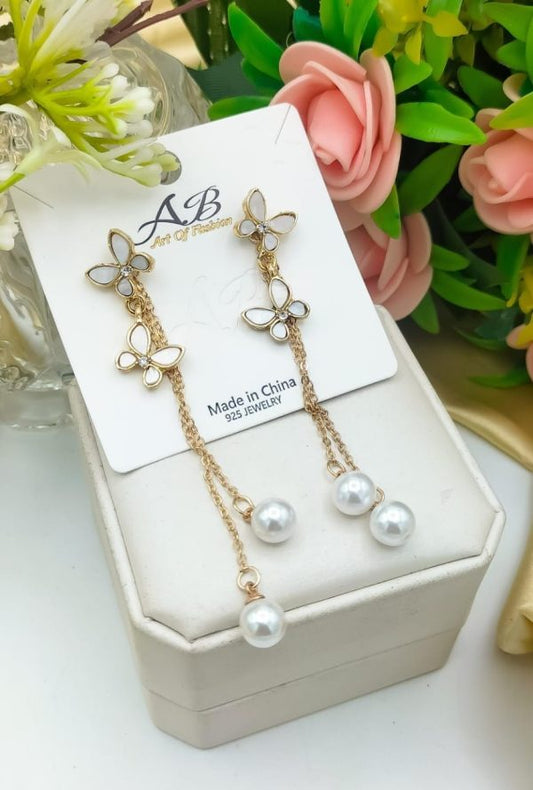 Elegant Pearl Butterfly Tassel Earrings for Women – Unique Design Jewelry for Weddings, Parties & Gifts (Black / White)