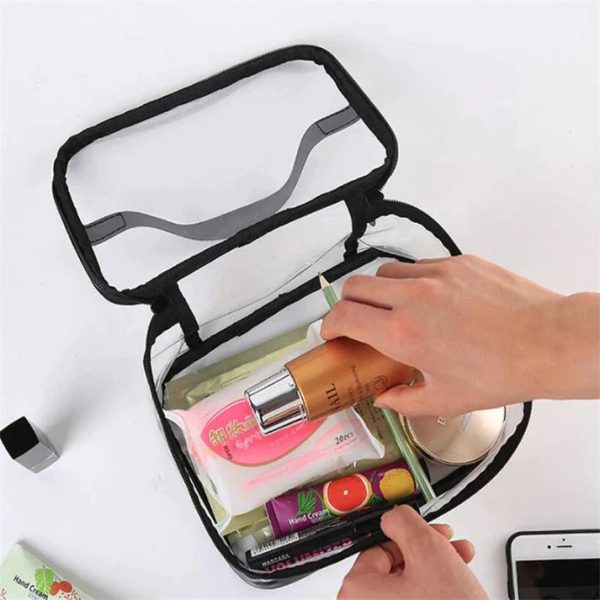 Clear Travel Makeup Bag – Waterproof, Transparent & Portable Cosmetic Organizer – Stylish PVC Zipper Pouch for Toiletries, Makeup & Skincare – Random Color