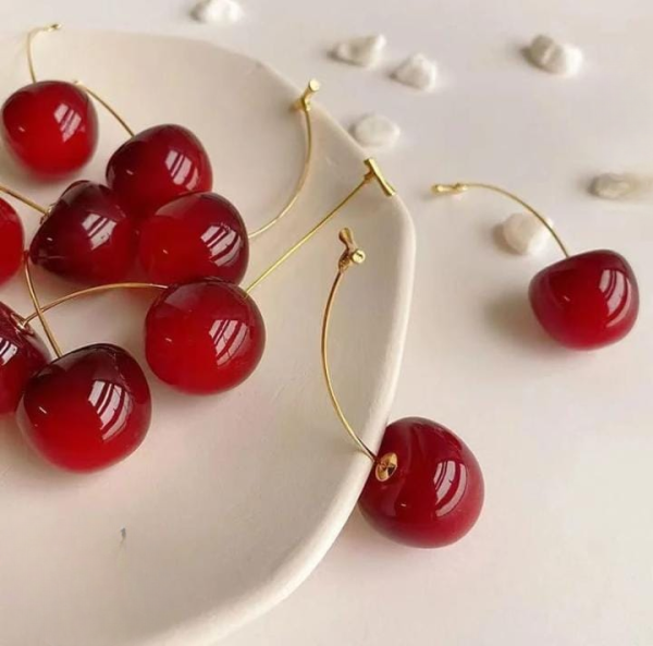 Korean Cherry Drop Earrings – Cute Minimalist Red Fruit Jewelry for Women