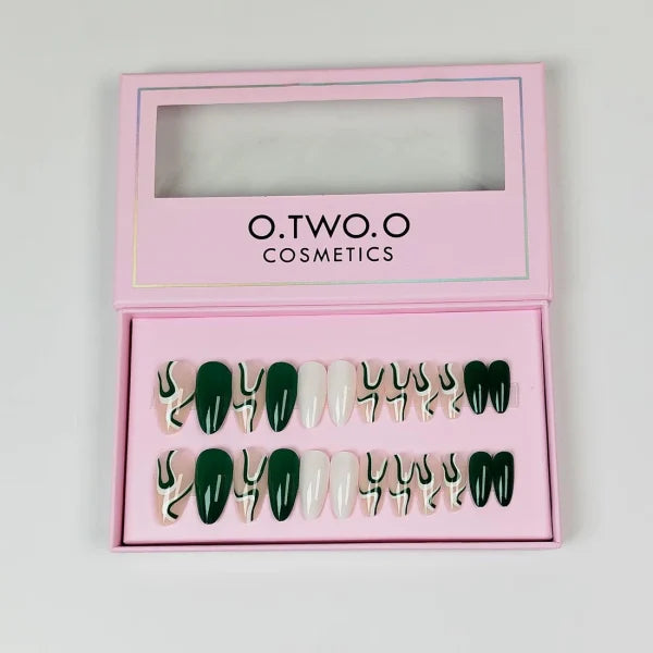 24pcs O.TWO.O Green Matte Press-On Nails with Accessories | Reusable & Easy to Apply