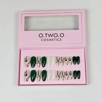24pcs O.TWO.O Green Matte Press-On Nails with Accessories | Reusable & Easy to Apply