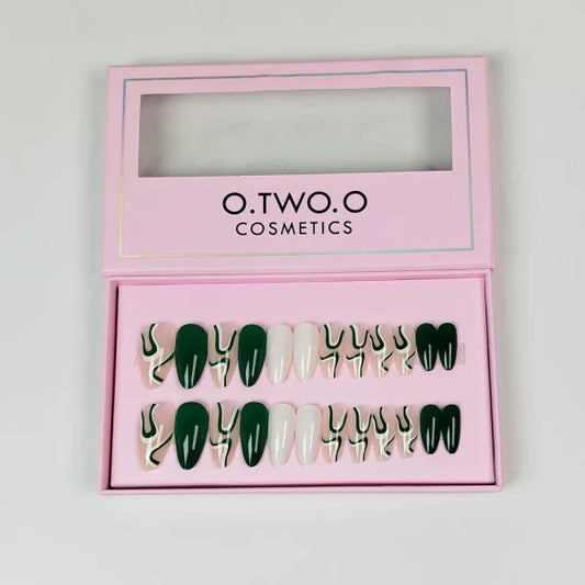24pcs O.TWO.O Green Matte Press-On Nails with Accessories | Reusable & Easy to Apply