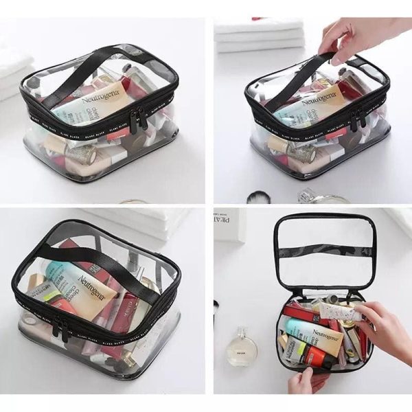 Clear Travel Makeup Bag – Waterproof, Transparent & Portable Cosmetic Organizer – Stylish PVC Zipper Pouch for Toiletries, Makeup & Skincare – Random Color
