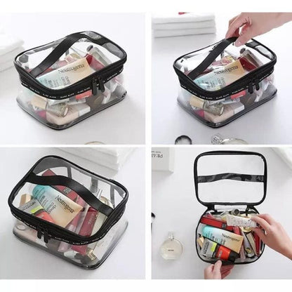 Clear Travel Makeup Bag – Waterproof, Transparent & Portable Cosmetic Organizer – Stylish PVC Zipper Pouch for Toiletries, Makeup & Skincare – Random Color