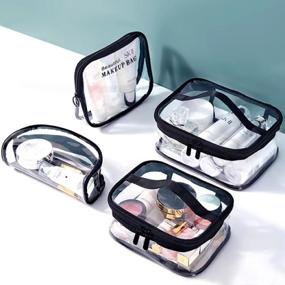 Clear Travel Makeup Bag – Waterproof, Transparent & Portable Cosmetic Organizer – Stylish PVC Zipper Pouch for Toiletries, Makeup & Skincare – Random Color