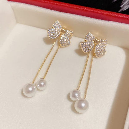 Elegant Bow Style Zircon Earrings – Sweet Korean Style Jewelry for Women & Girls